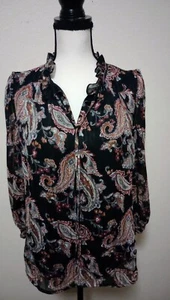 Anne Klein Black Paisley Top Sheer Blouse Lightweight Tunic Med NWT $89 Retail - Picture 1 of 6