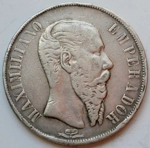 1 Peso Mexico, Empire of Maximilian 1867 Mo, Silver Crown - Picture 1 of 2