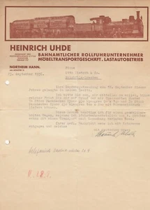 NORTHEIM, Brief 1936, Heinrich Uhde Bahnamtlicher Rollfuhrunternehmer Möbeltrans - Bild 1 von 1