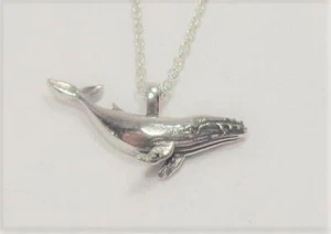 STERLING SILVER NAUTICAL BLUE WHALE SEA LIFE NATURE PENDANT NECKLACE - Picture 1 of 5