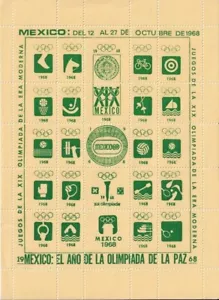 F-EX15639 JUEGOS OLÍMPICOS MÉXICO 1968 HOJA DE CENICIENTA VERDE PAPEL AMARILLO SIN GOMA - Imagen 1 de 1