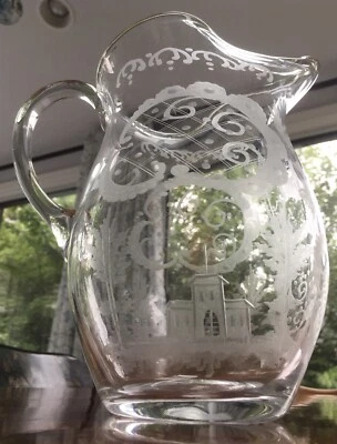 J&L Lobmeyr 风格水壶 - 蚀刻游戏鸟-雄鹿林地庄园风景 — 第 1/4 张图片