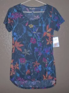 Lularoe T-Shirt Classica Donna XS Grigio Multicolore Motivo Floreale Super Morbida Nuova con etichette - Foto 1 di 9