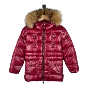 KIDS YOUTHS MONCLER PUFFER PARKA FUR TRIM HOODED RED Size 8 - Picture 1 of 24