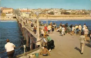 MANHATTAN BEACH, CA Angelpier Los Angeles County 1957 Vintage Postkarte - Bild 1 von 2