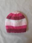 New Hand Knitted Pink Striped Baby Beanie Hat 0 - 3 months Newborn