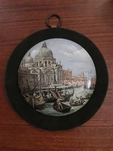 Vintage 1970s Wall Plaque Ceramic Pot Lid Style Canaletto Entrance Canal Grande - Picture 1 of 7
