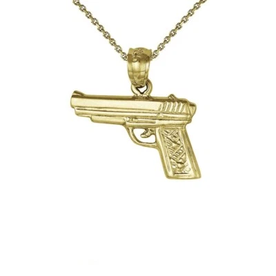 Colar folheado a ouro amarelo prata esterlina com pingente de amuleto de pistola revólver - Imagem 1 de 3