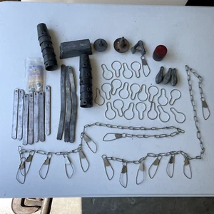 Vtg Lot of 28 Lead/cast Iron Duck Decoy Weights clips chain straps lead block - Picture 1 of 12
