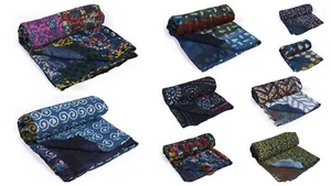 5 PC Wholesale Lot Vintage Indigo Kantha Quilt 100%Cotton Indian Bedspread Throw - Picture 1 of 12