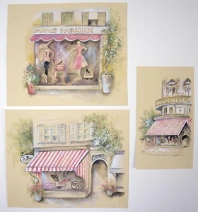 Celia Margaret Ingram. illustrator. 3 x ink and gouache Parisien fasion shops - Picture 1 of 6