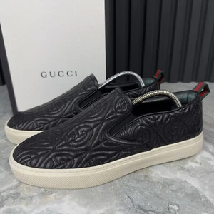 Sneakers slipon Gucci Dublin Web Rhombus pelle nera 7 G o 7,5 USA o 41 EUR - Foto 1 di 24