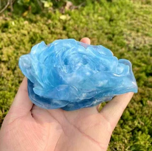 397g Natural Aguamarina Cuarzo Tallado a Mano Cristal Flor Calavera Reiki Regalo - Imagen 1 de 6