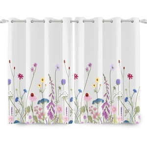Renaiss Wild Flowers Decorative Window Curtains Grey White Spring Garden Wind... - Picture 1 of 9