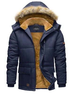 Chaqueta con capucha de invierno para hombre repelente al agua a prueba de viento Parka gruesa abrigos de lana Foto 1 de 4