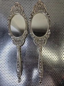 Two's Company Handspiegel Silberplatte Made In India Rustikal Geätzt Vintage  - Bild 1 von 9