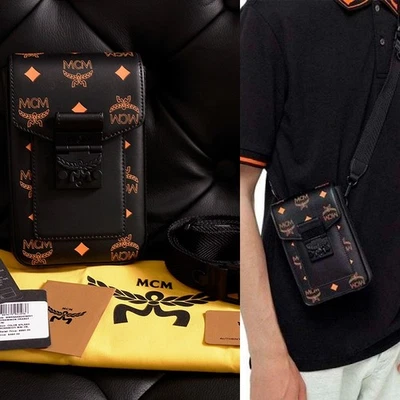 NUEVO BOLSO BANDOLERA $660 MCM Negro Naranja Vallarta COLOR SPLASH Monograma Logo Nuevo con Etiquetas Foto 1 de 4