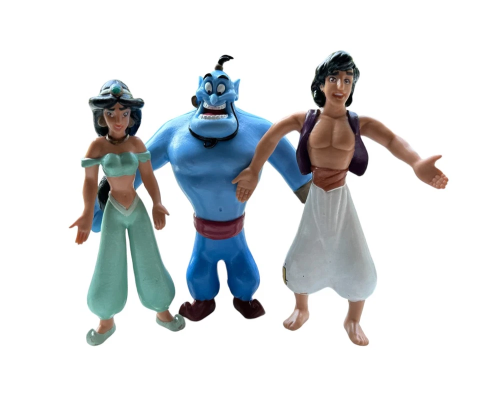 Figuras de acción posables de PVC flexibles de colección Disney Aladdin + Jasmine + Genie PAX Foto 1 de 4