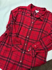 J Jill Button Up Shirt Womens Light Flannel Red Plaid Size XL Rayon. - Picture 1 of 7