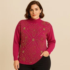 Vintage Victoria Jones Pink Beaded Sweater L Ramie Cotton Embellished Pullover - Picture 1 of 9