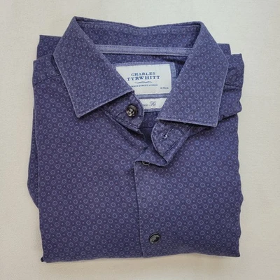 Charles Tyrwhitt Shirt Men 16 34 Blue Dotted Classic Fit Button Down Long Sleeve - Image 1 of 4