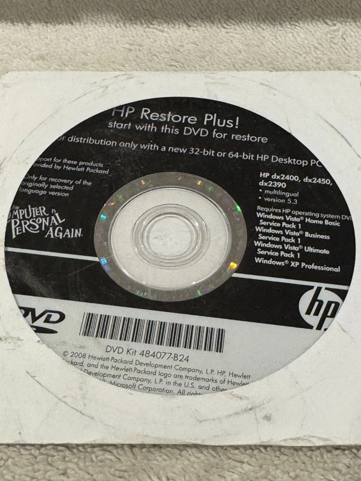 HP Restore Plus! dx2400 dx2450 dx2390 - CD ¡¡SOLO EN BUEN ESTADO!!! Foto 1 de 1