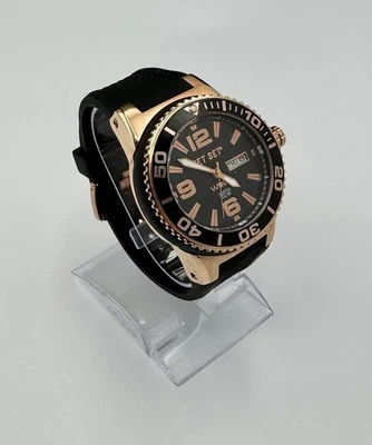 Reloj de pulsera JET SET Divers J5444 correa de silicona día/fecha tono oro rosa para hombre Foto 1 de 4