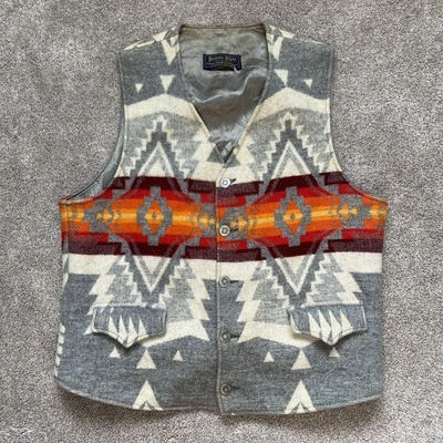 Vtg Pendleton Aztec Tribal Navajo Chief Joseph Wool Western Vest 38 40 Medium - Image 1 of 4
