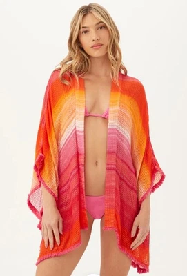 Trina Turk Solsticio Flecos Kimono Natación Cubrir Rosa Naranja Ombré Talla Única Foto 1 de 4