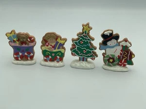 Christmas Gingerbread Snowman Decorative Tree Bear Figures Figurines Set Of 4 - Picture 1 of 8