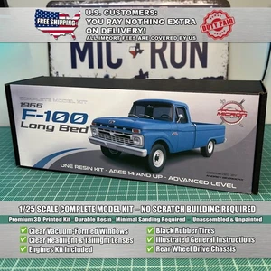 1/25 1966 Ford F-100 Long Bed Truck Model Kit with Engine, Clear Parts & Tires - Picture 1 of 7