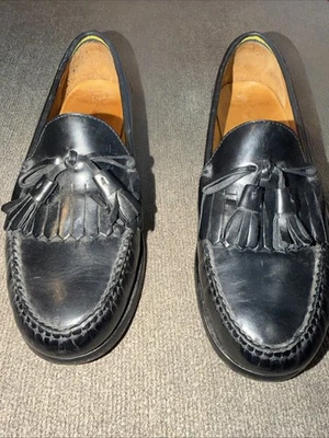 Mocassim Polo Ralph Lauren Masculino Kiltie Borla Preto Moc Toe Couro de Bezerro Tamanho 9 EE - Imagem 1 de 4