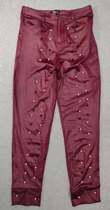 CBR Womens Stretch Pants Size M Burgandy w/Black and White Pearl Accents - Picture 1 of 12