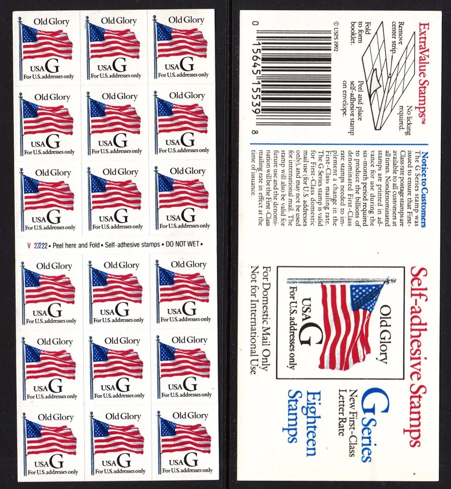 1994 G Rate (32c) Sc 2886a pane MNH plate number V22222 Old Glory - Image 1 of 1
