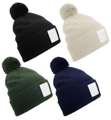 Bonnet En Tricot À Pompon En Patch Appliqué En Polyester Recyclé Beechfield - Photo 1/2