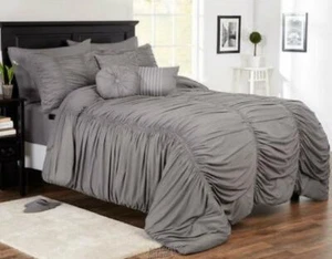 Pleated 10-piece Comforter Set Grey Full - Picture 1 of 2