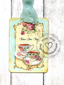 Hängeetiketten ZEIT FÜR TEE ROTE ROSE TASSENETIKETTEN oder MAGNET #271 Geschenkanhänger - Bild 1 von 5