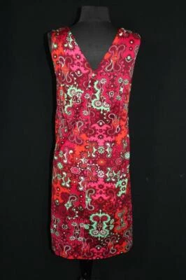 VINTAGE FRENCH 1960'S-1970'S STRETCHY COLORFUL POLY DRESS SIZE 10 - Image 1 of 3