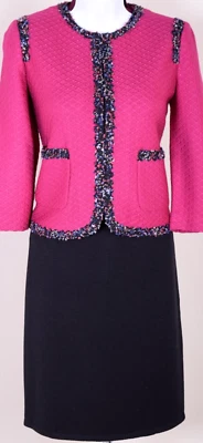 Chaqueta y falda ST.JOHN para mujer tweed rosa con ribete brillante multicolor talla 10 Foto 1 de 4
