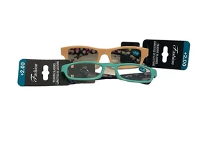Fashion Womens +2.00 Non Prescription Reading Glasses Blue Peach 2 Pair - Picture 1 of 13