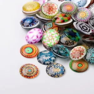 LOT of 10 GLASS CABOCHONS Themed Multi-Color Round Patterns 14mm Beads Jewelry - Picture 1 of 1