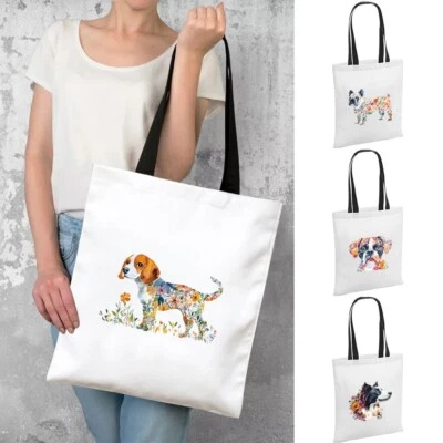 Printed dog Canvas Shopping Bag Foldable Shoulder Tote Shopper Bag