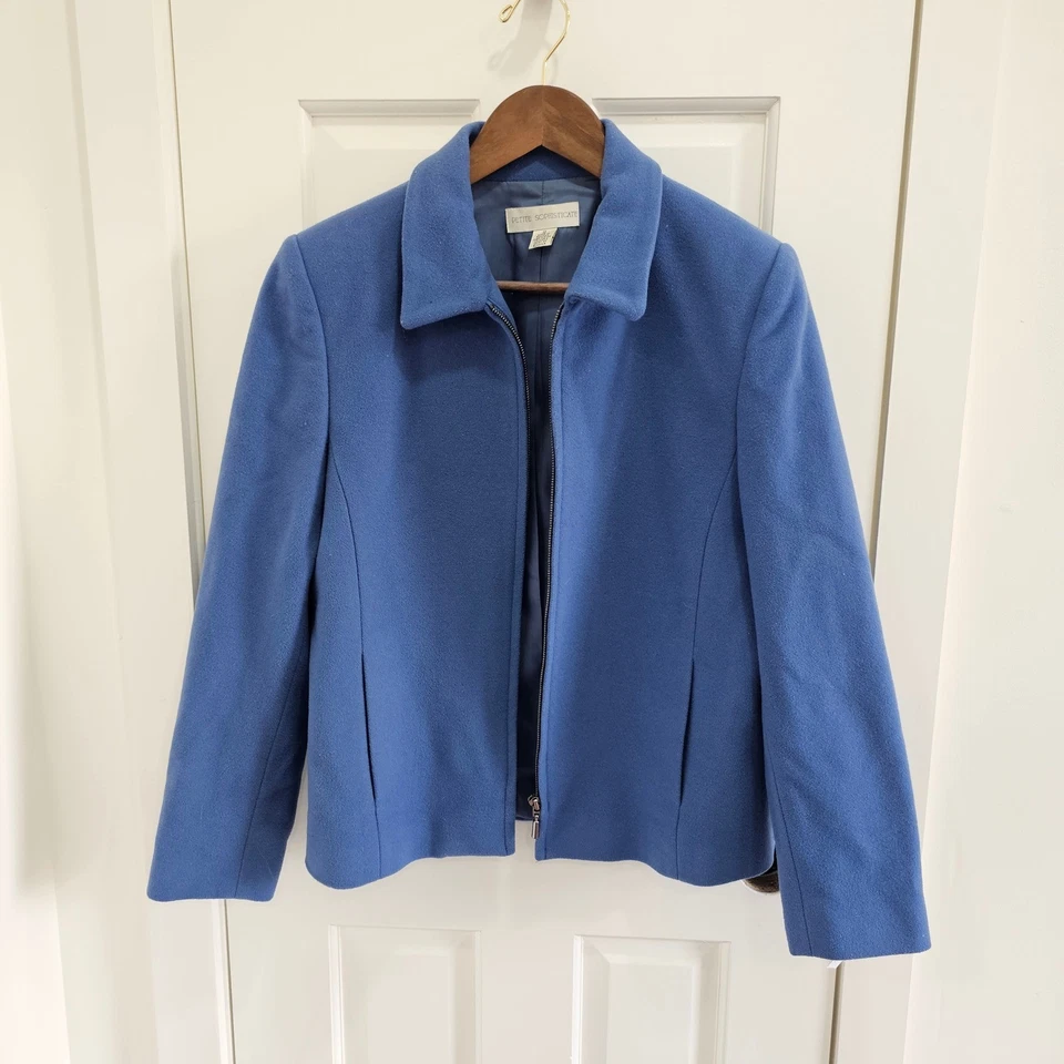 Chaqueta Blazer Petite Sophisticate Azul Mezcla Lana Cremallera Frontal Talla 10 Foto 1 de 4
