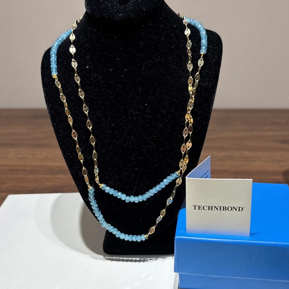 Colar HSN Technibond azul frisado 36” tom dourado / 925 NOVO - Imagem 1 de 4