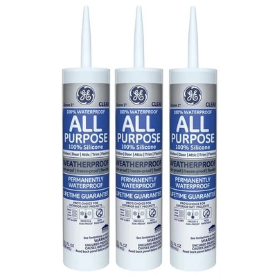 Универсальный силиконовый герметик GE 1 — прозрачный — 10,1 унции, упаковка 3 шт. - Изображение 1 из 4