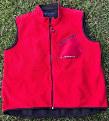 Tommy Hilfiger Vest Mens XL Red Full Zip 100% Polyester Fleece Pockets - Image 1 of 4