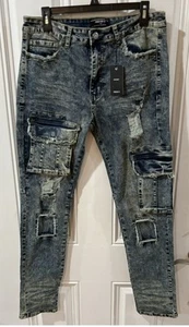 Forever 21 Men's Blue Distressed Denim Jeans Size 34x32 New - Picture 1 of 11