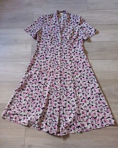 EASTEX Black & Pink Floral Dress Button Up 90's Blogger 1940's Style Flare UK12 - Picture 1 of 22