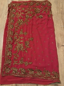New Indian Beautiful Coral Saree With Blouse With CopperEmbroidery Size 8-12 - Picture 1 of 9