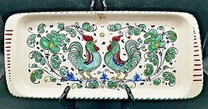 CERAMICA NOVA DERUTA POTTERY - GREEN ROOSTERS DISH TRAY PLATTER - MADE IN ITALY - Picture 1 of 5